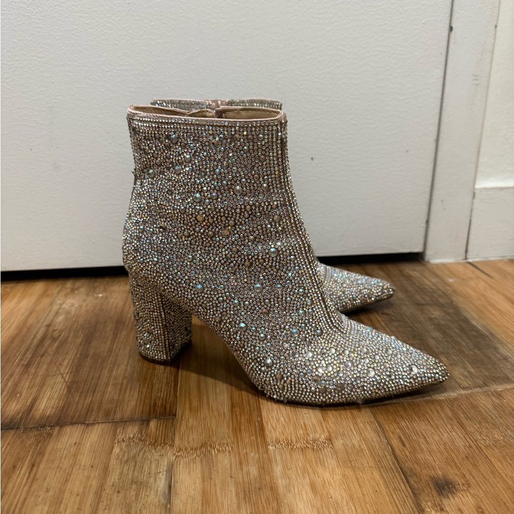 Betsey Johnson Sparkling Silver Heeled Boots